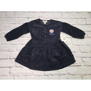 Open Edit Girls Corduroy Henley Dress Size 2 Navy Charcoal Kind Award Patch
